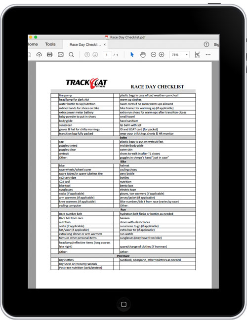 race-day-checklist-tablet Track Cat Fitness Race Day Checklist